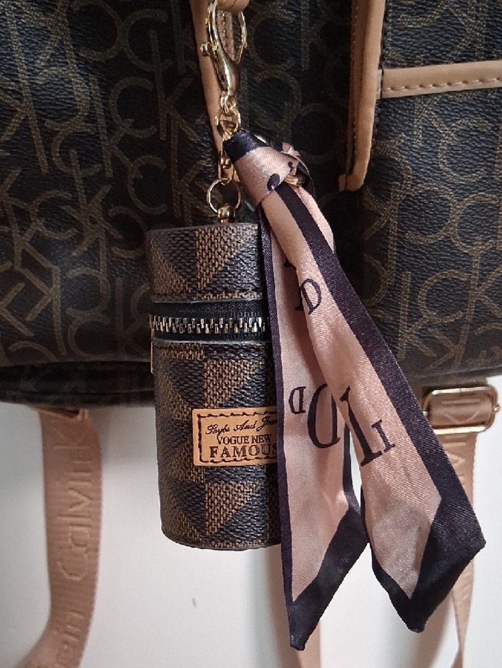 Calvin Klein Brown Monogram Backpack with Tan Trim - Picture 3 of 5